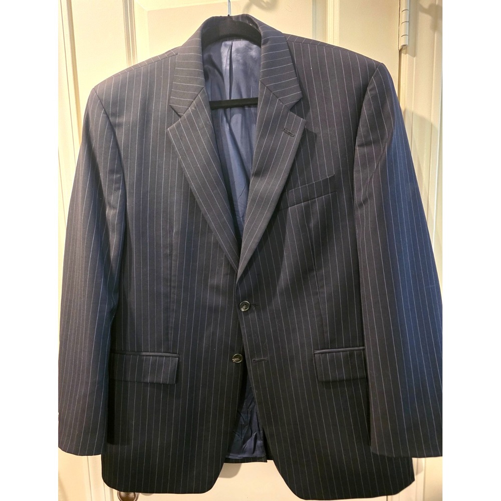 Lauren Ralph Lauren Dark Gray Pin-Striped Blazer 2 Button 100% Wool SZ 42R